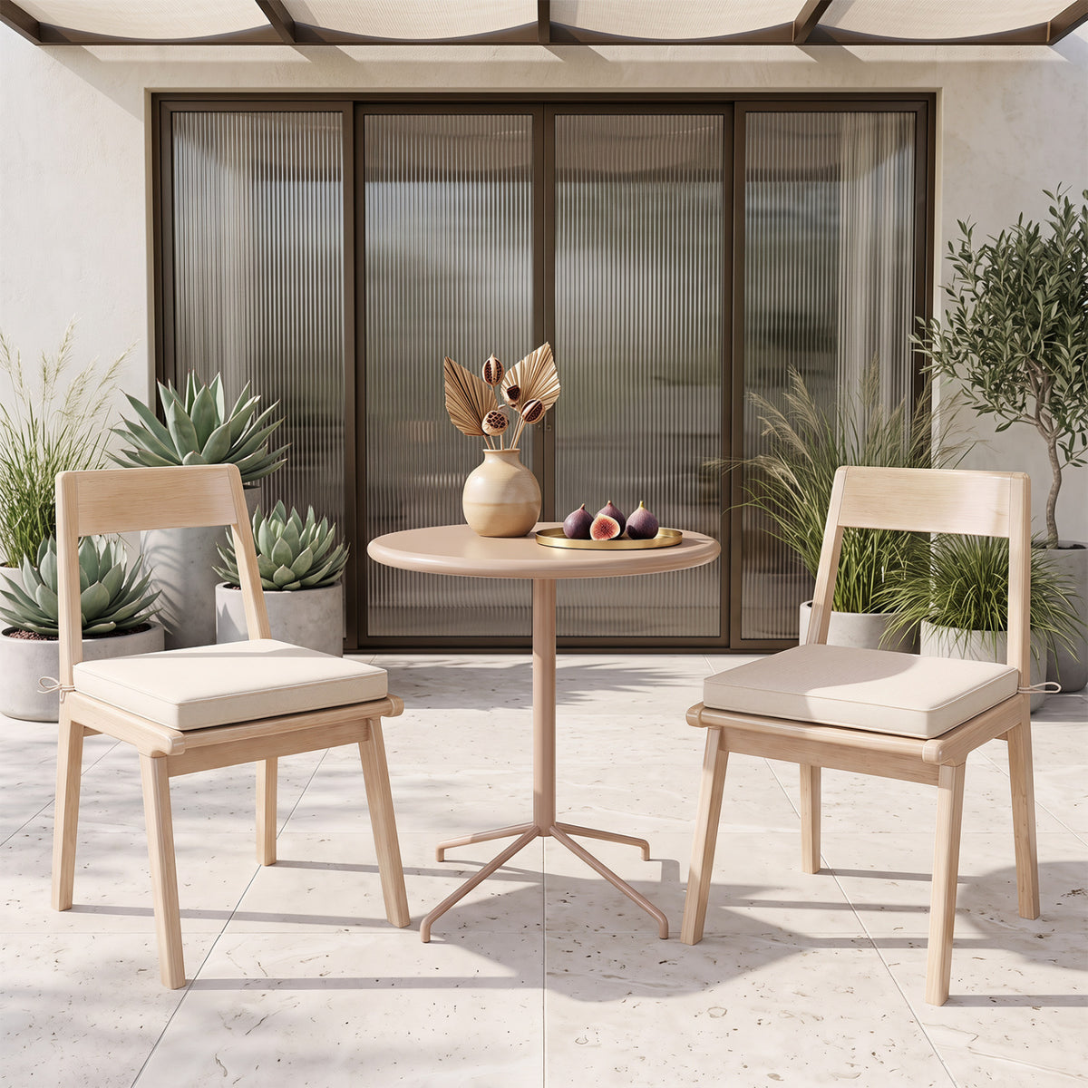 Outdoor Chair Cushion Set of 2 Waterproof Fade-Resistant Olefin Seat Cushions-Beige