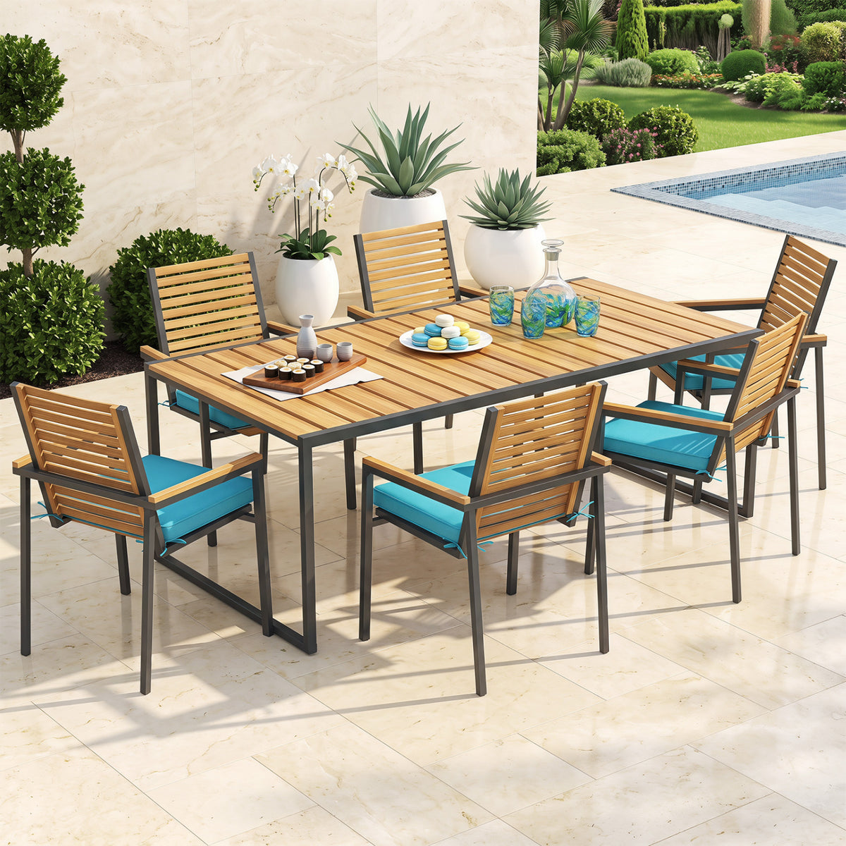 Outdoor Chair Cushion Set of 2 Waterproof Fade-Resistant Olefin Seat Cushions-Turquoise