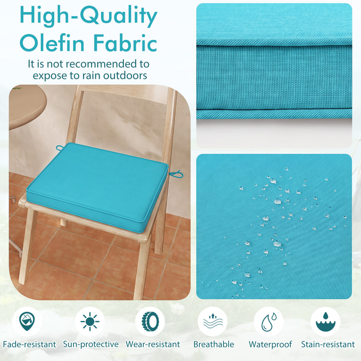 Outdoor Chair Cushion Set of 4 Waterproof Olefin Seat Cushions-Turquoise