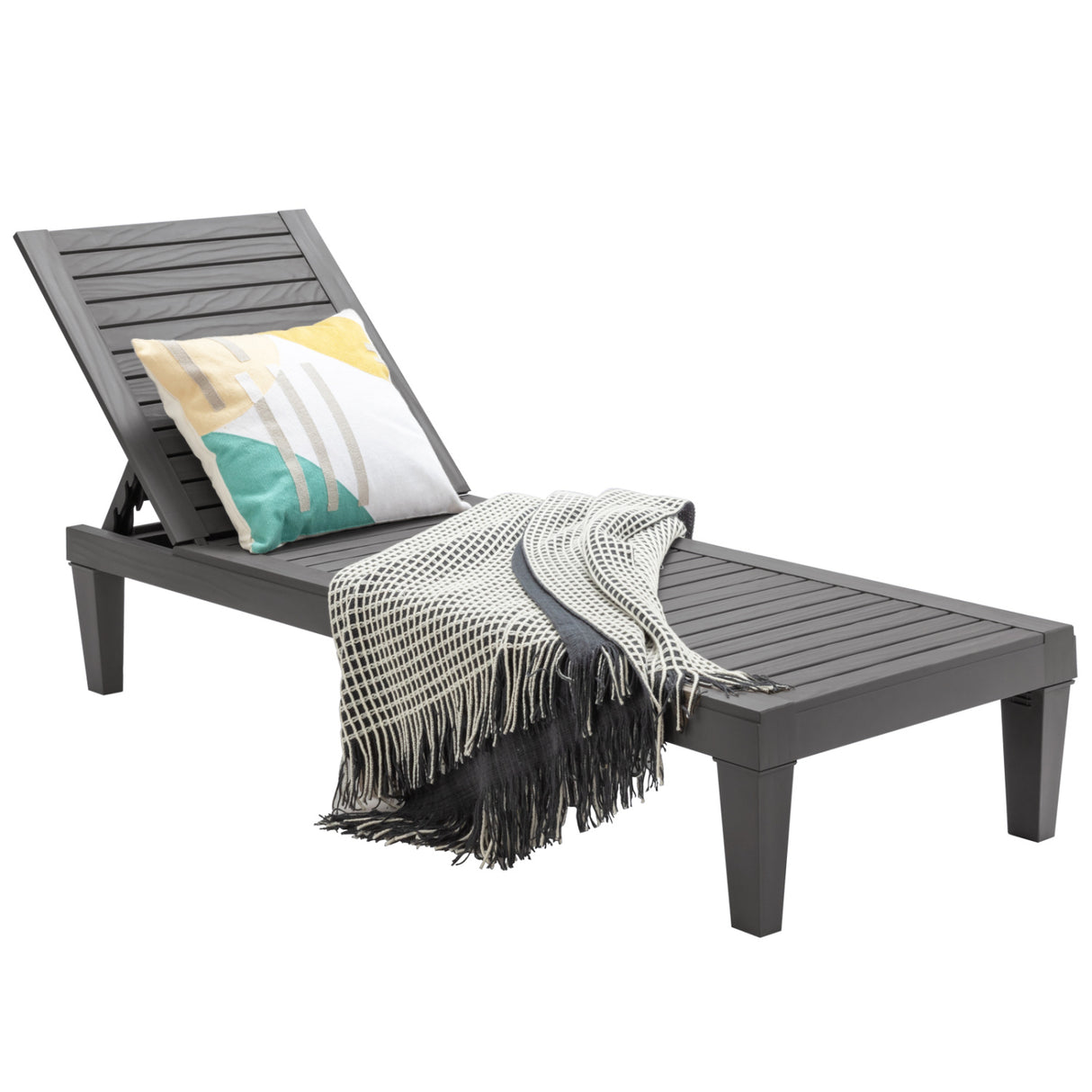 Outdoor Chaise Lounge Chair with 5 Positions Adjustable Backrest-Grey