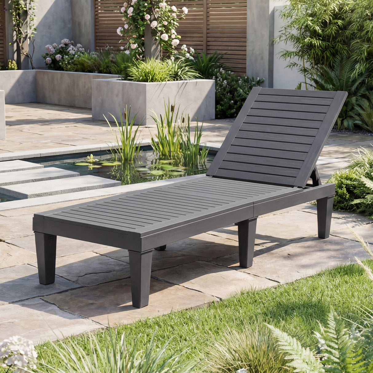 Outdoor Chaise Lounge Chair with 5 Positions Adjustable Backrest-Grey
