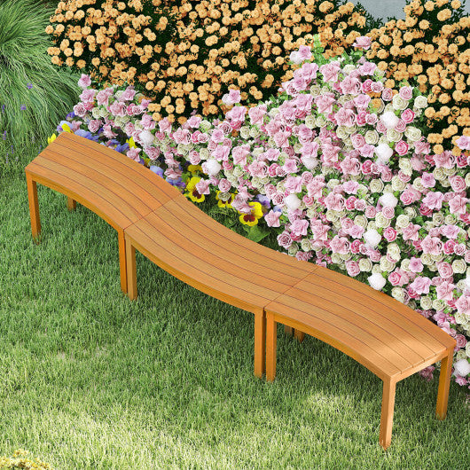 Outdoor Curved Acacia  Wood Bench Set of 2/3/4 for Front Porch-3