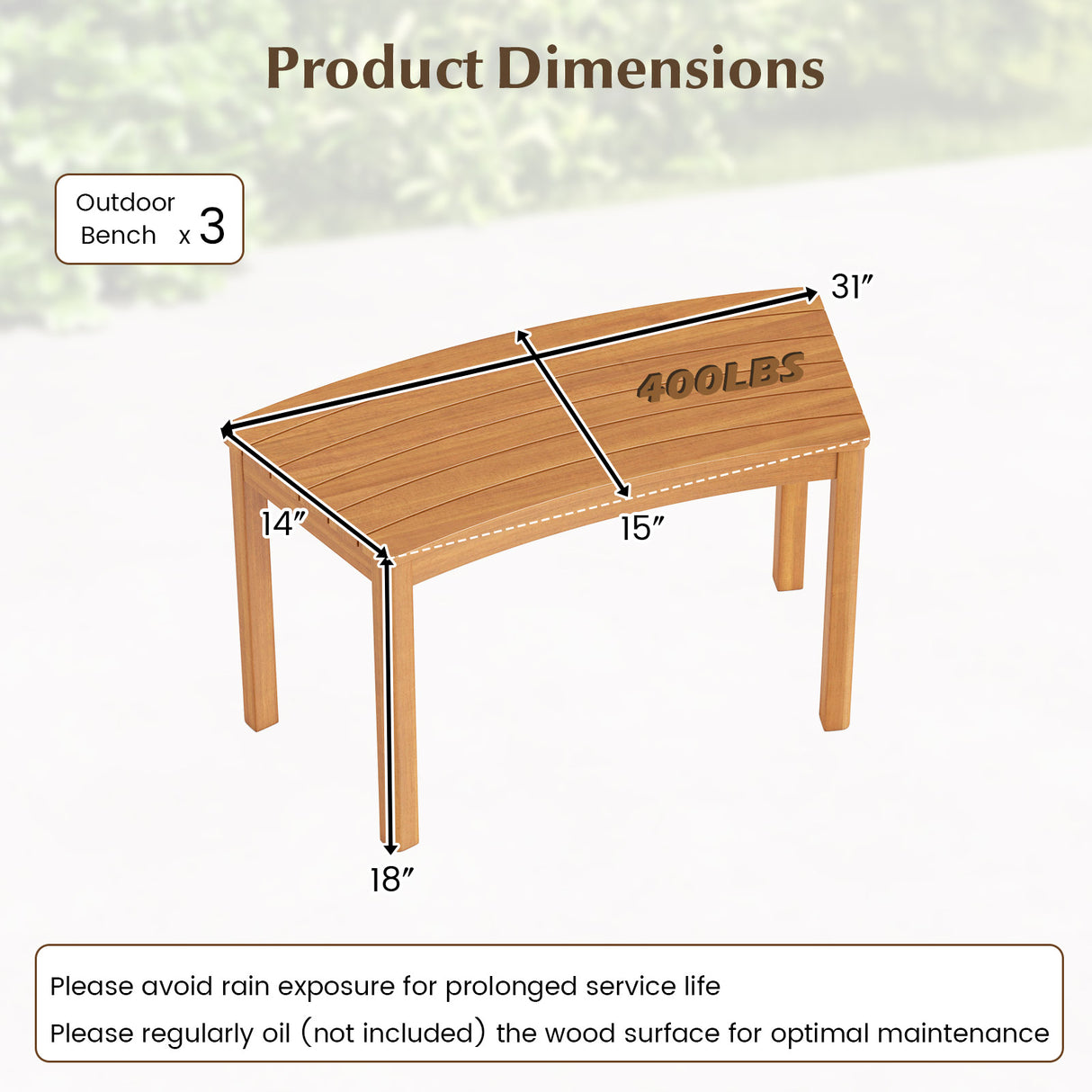 Outdoor Curved Acacia Wood Bench Set of 2/3/4 for Front Porch-3