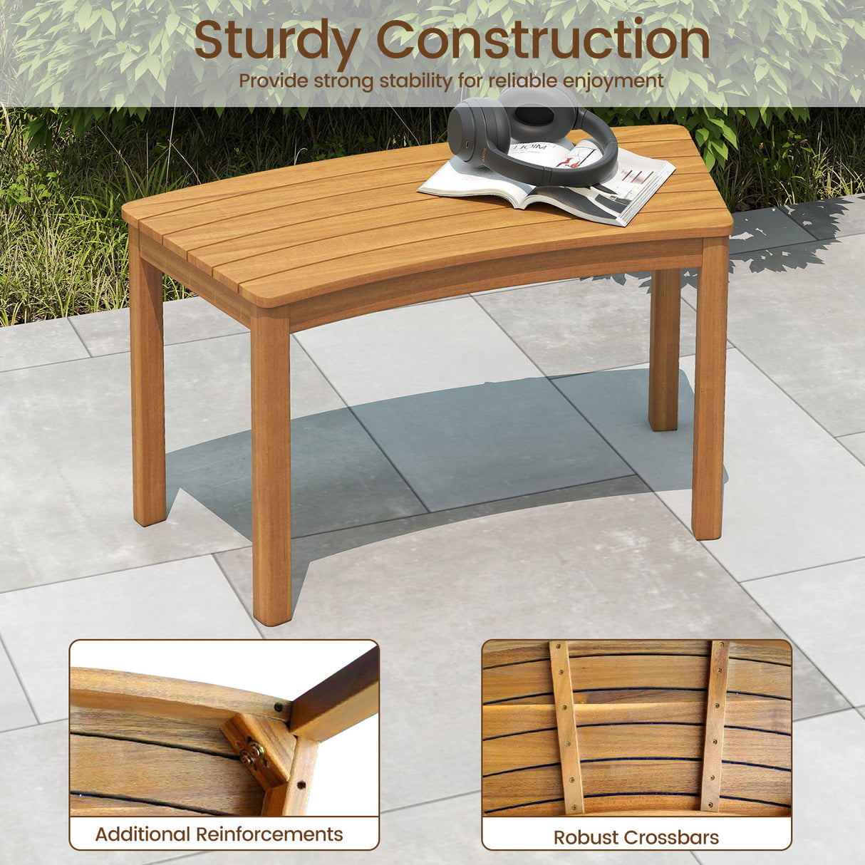 Outdoor Curved Acacia Wood Bench Set of 2/3/4 for Front Porch-3
