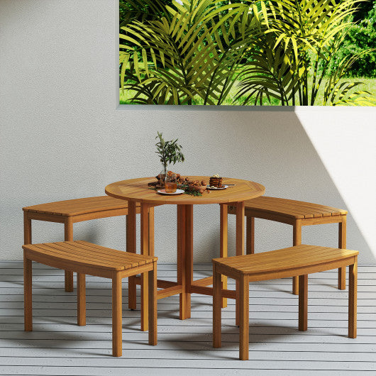 Outdoor Curved Acacia  Wood Bench Set of 2/3/4 for Front Porch-4