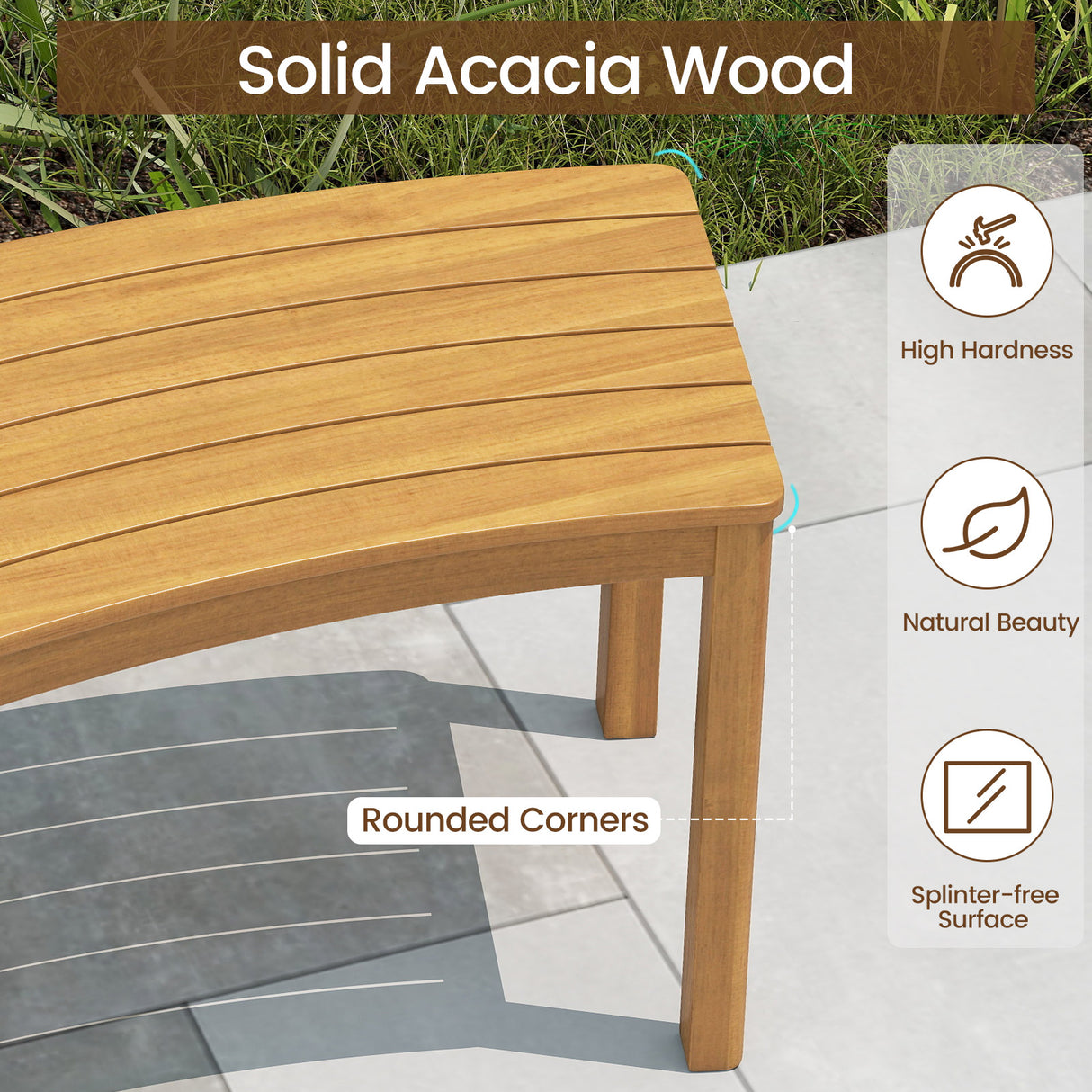 Outdoor Curved Acacia Wood Bench Set of 2/3/4 for Front Porch-4