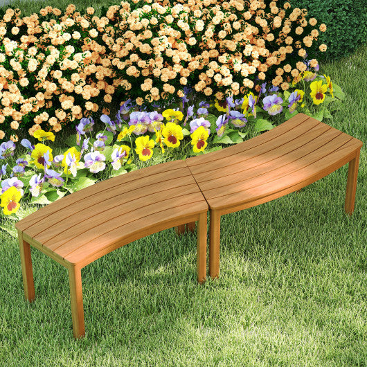 Outdoor Curved Acacia  Wood Bench Set of 2/3/4 for Front Porch-2