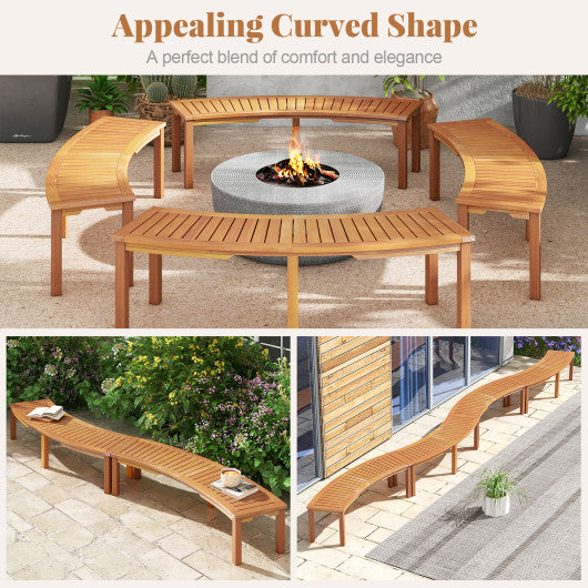 Outdoor Curved Acacia Wood Fire Pit Bench with Slatted Seat-Set of 2