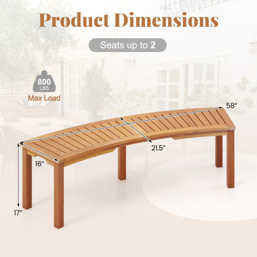 Outdoor Curved Acacia Wood Fire Pit Bench with Slatted Seat-Set of 2