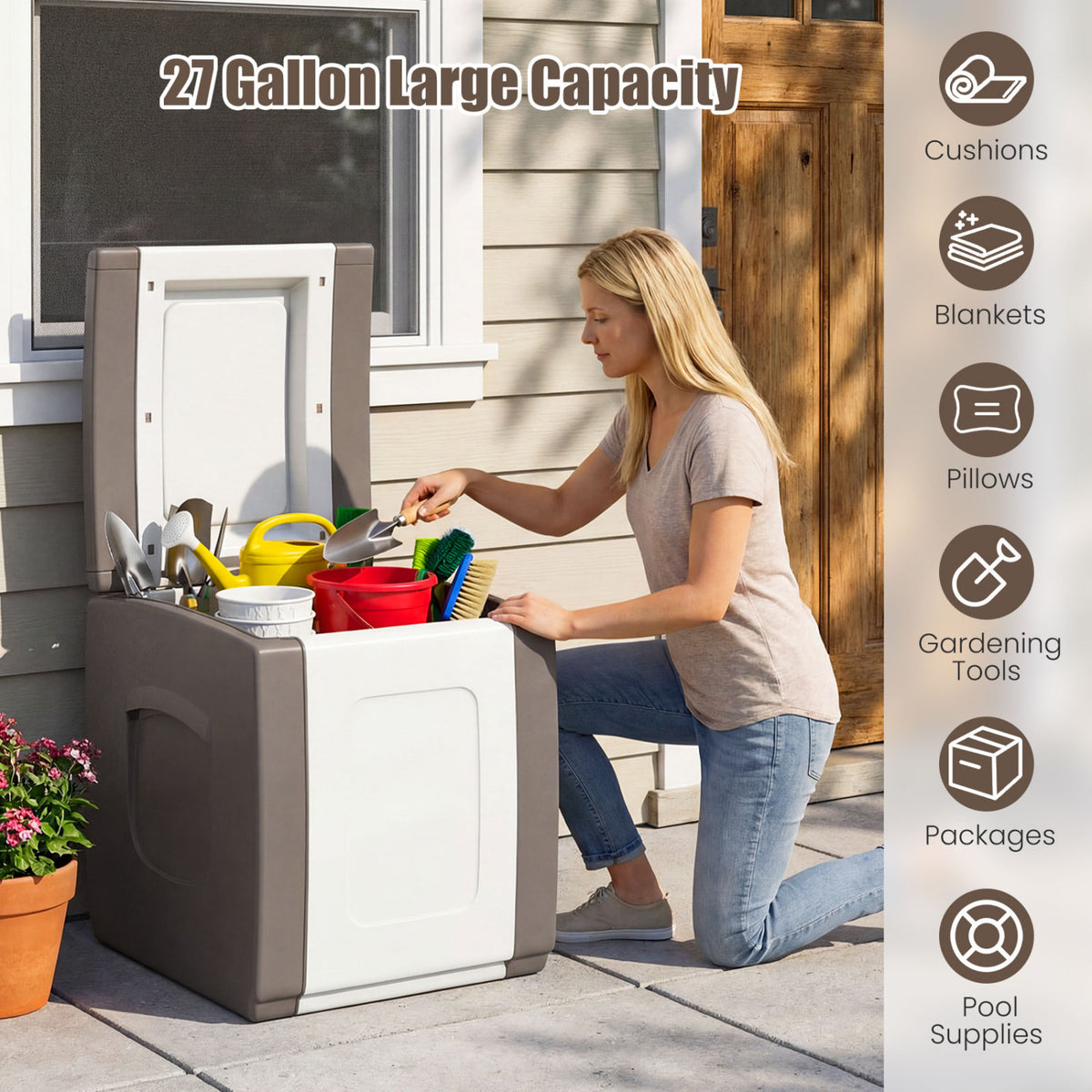 Outdoor Deck Box with Lid for Packages and Garden-Beige