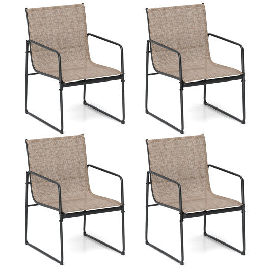 Outdoor Dining Chairs Set of 4 Patio Furniture Chair with Breathable Seat and Backrest-Brown