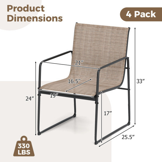 Outdoor Dining Chairs Set of 4 Patio Furniture Chair with Breathable Seat and Backrest-Brown