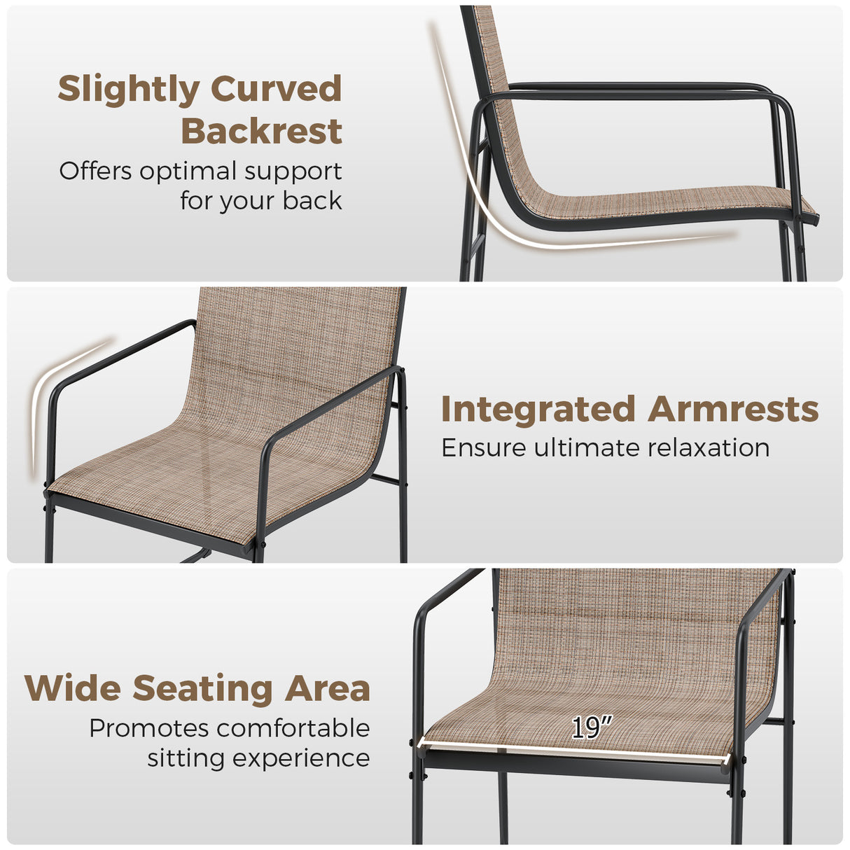 Outdoor Dining Chairs Set of 4 Patio Furniture Chair with Breathable Seat and Backrest-Brown