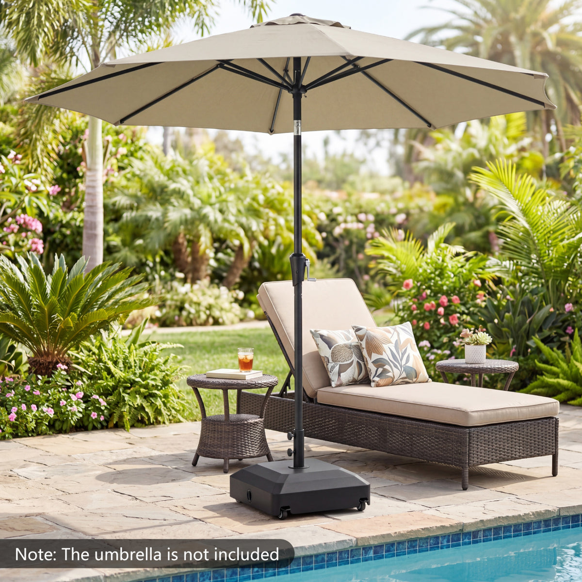 Outdoor Fillable Umbrella Base with Wheels Water Sand Weighted Umbrella Stand-Black