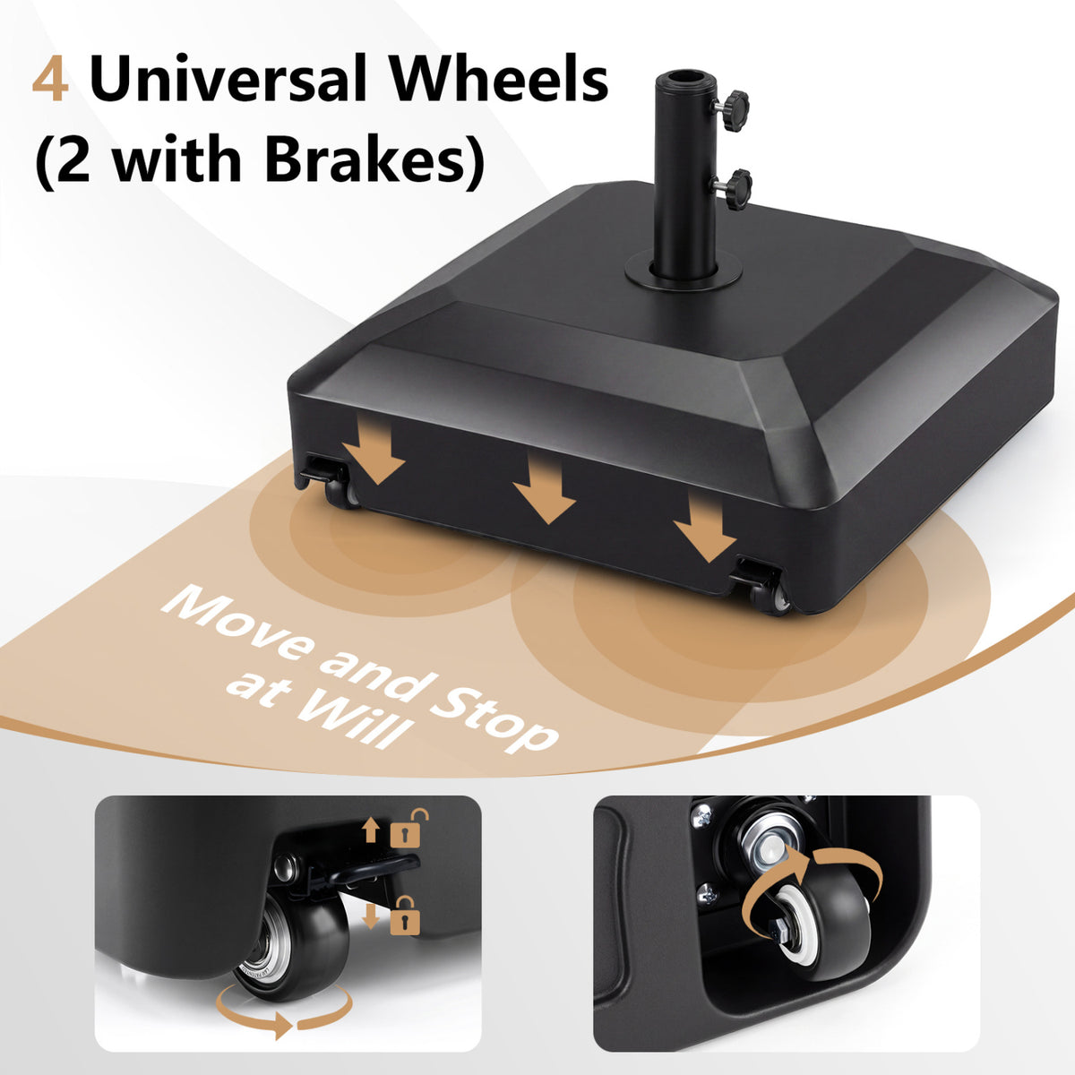 Outdoor Fillable Umbrella Base with Wheels Water Sand Weighted Umbrella Stand-Black