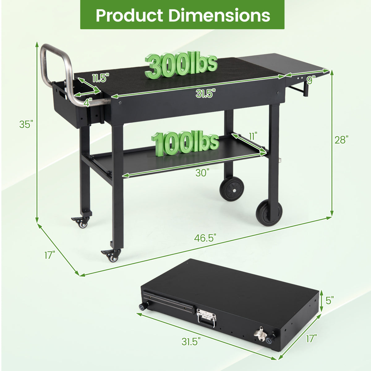 Outdoor Grill Cart Foldable Grilling Table for Blackstone Griddle with 31†x 17†Tabletop