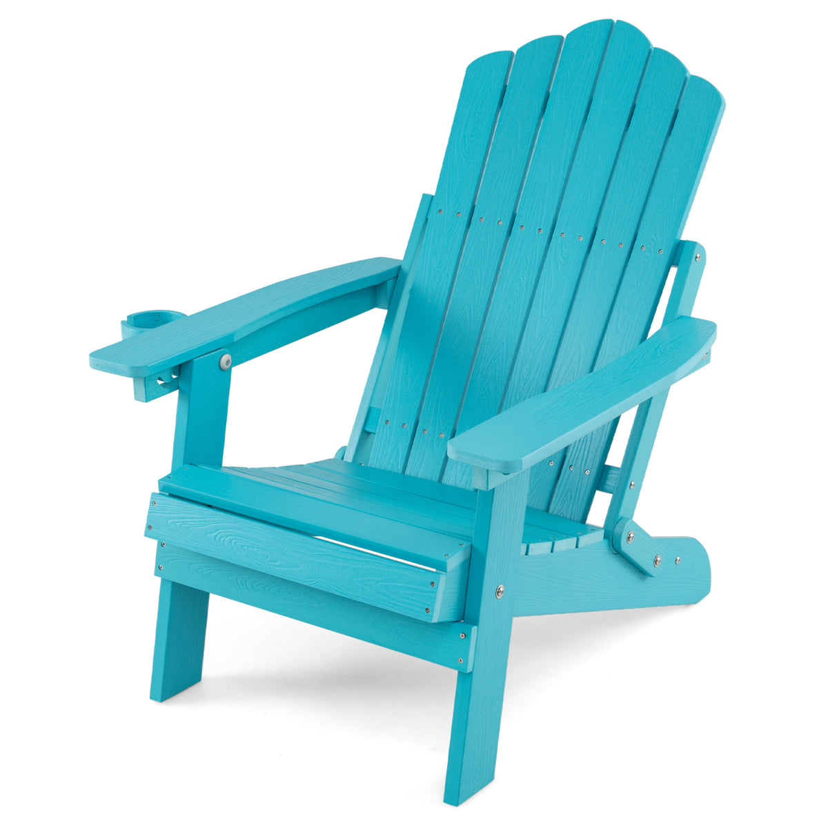 Outdoor Folding Adirondack Chair with Cup Holder and 5-Level Backrest-Turquoise