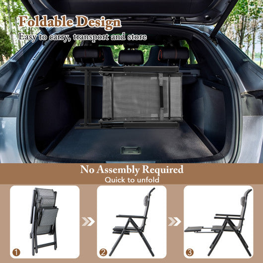 Folding Patio Chairs Set of 2 with 10-Level Adjustable Backrests and Armrests-Grey