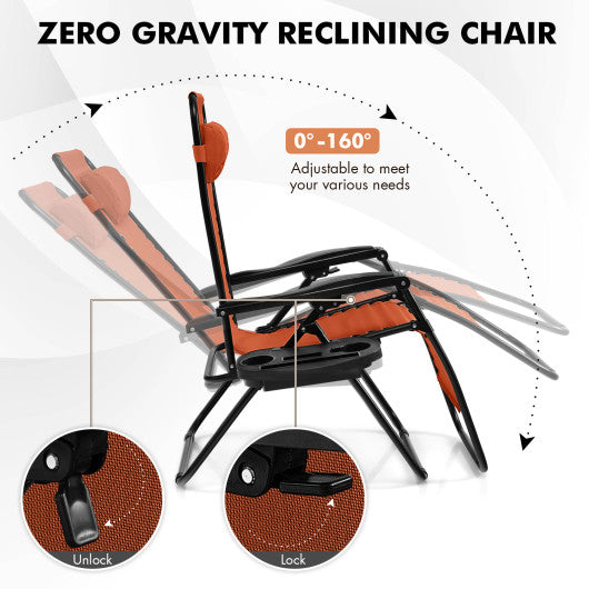 Outdoor Folding Zero Gravity Reclining Lounge Chair-Orange