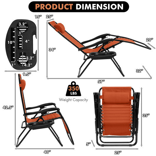 Outdoor Folding Zero Gravity Reclining Lounge Chair-Orange
