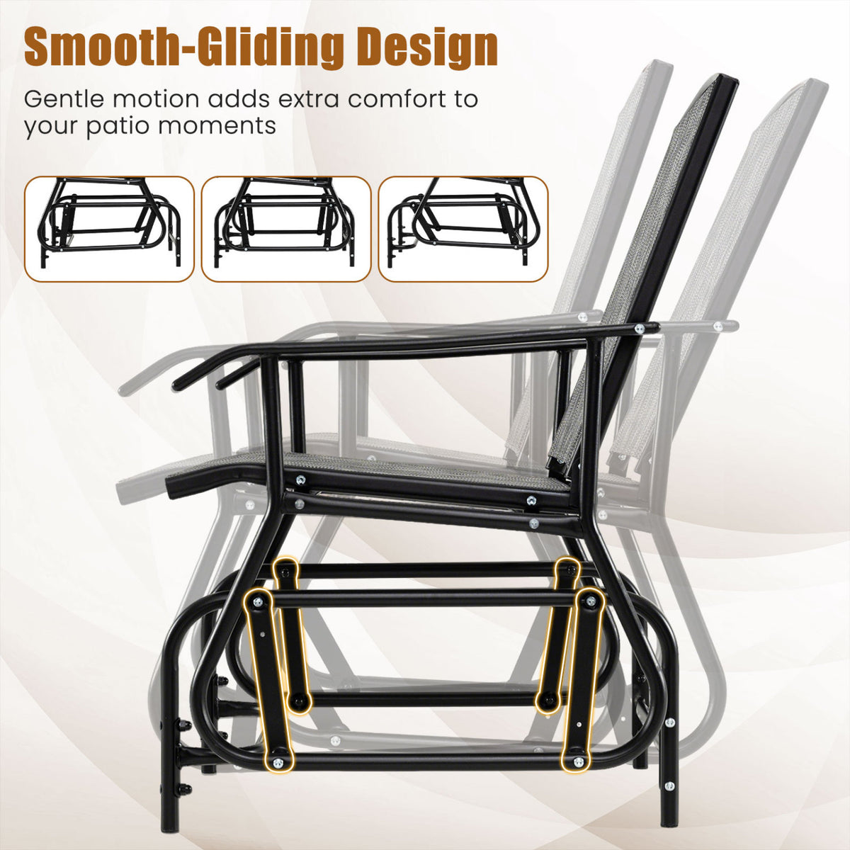 Outdoor Glider Chair with Metal Frame and Armrests-Gray