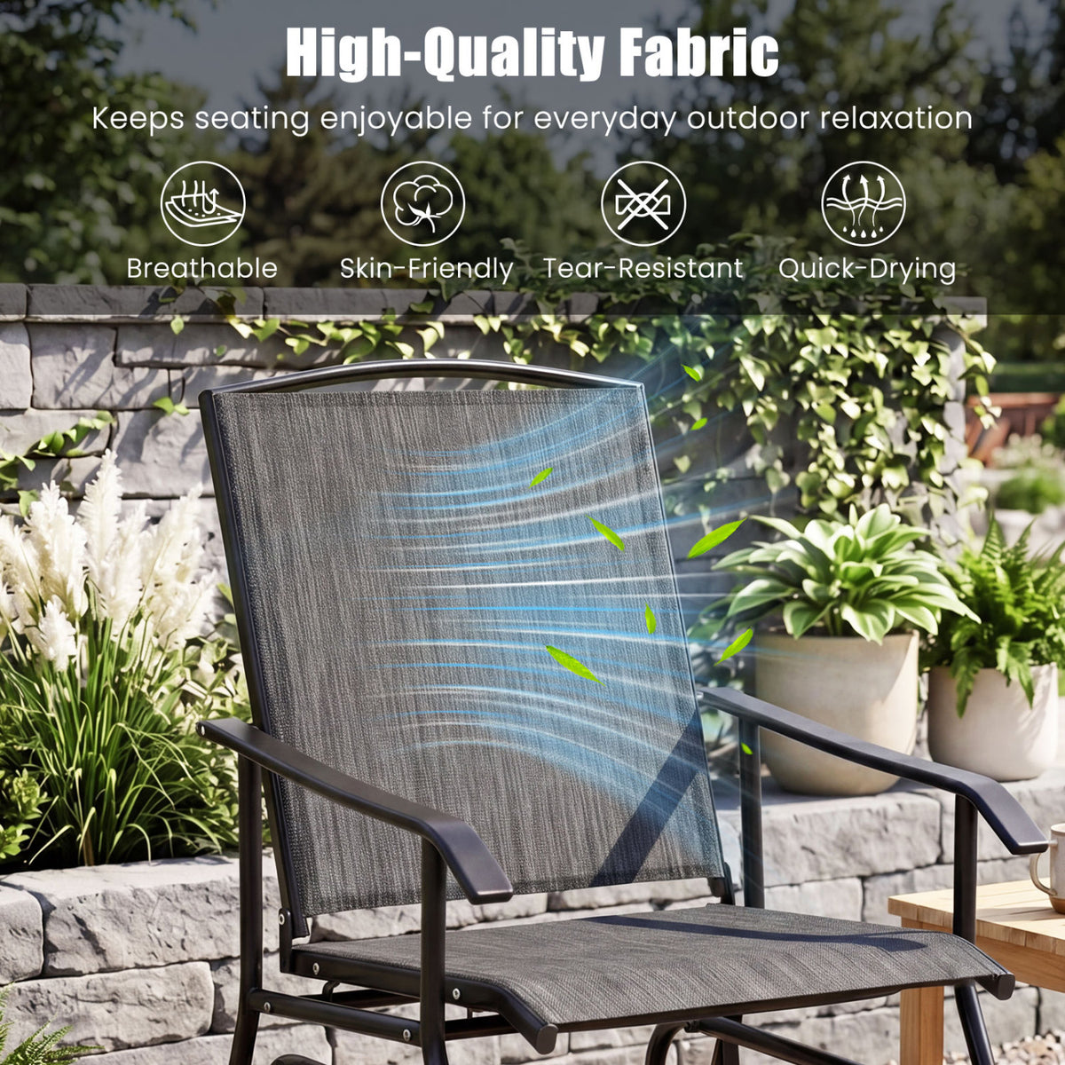 Outdoor Glider Chair with Metal Frame and Armrests-Gray
