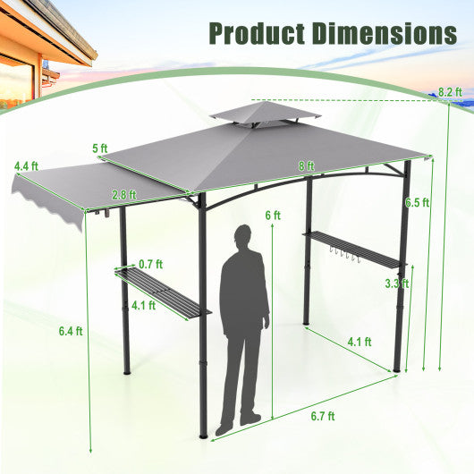 10.5 x 5 FT Grill Gazebo with Side Awning and Double-Tiered Top-Gray