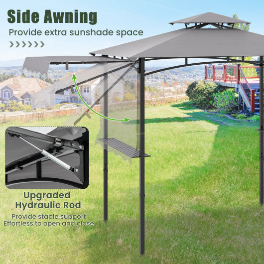 10.5 x 5 FT Grill Gazebo with Side Awning and Double-Tiered Top-Gray