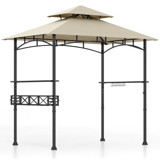 8 x 5 Feet Outdoor Grill Gazebo with 2 Side Shelves and 10 Hooks-Beige