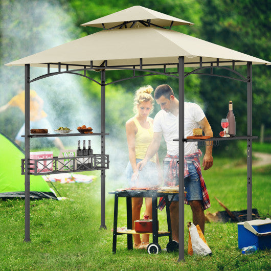 8 x 5 Feet Outdoor Grill Gazebo with 2 Side Shelves and 10 Hooks-Beige