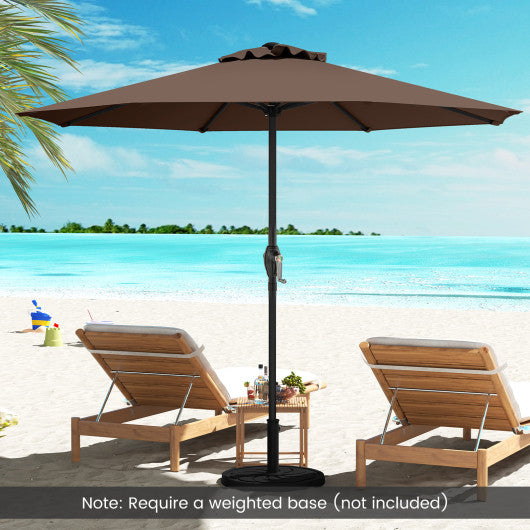 Outdoor Heavy Duty Market Umbrella with Crank Handle and 8 Sturdy Ribs-Brown
