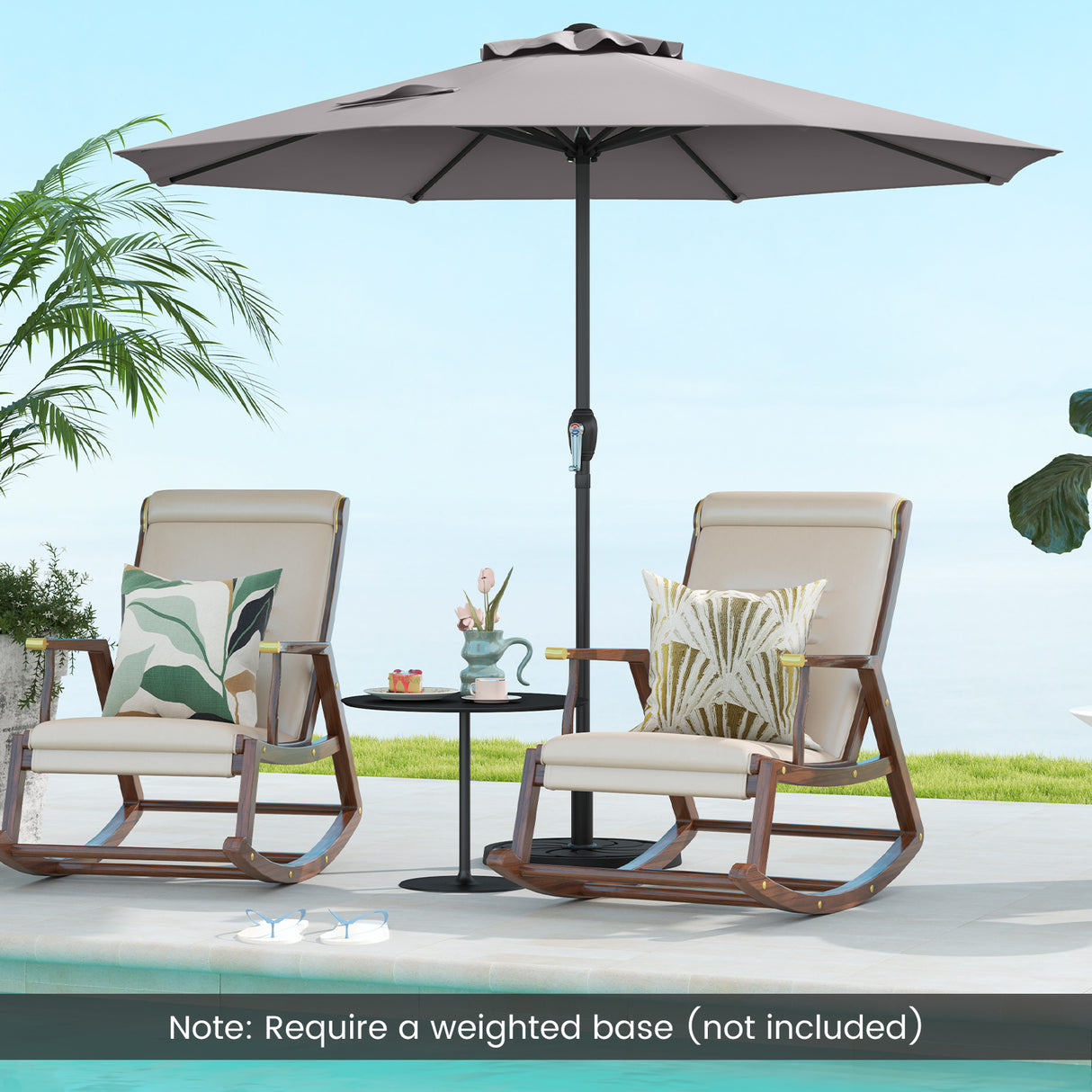 Outdoor Heavy Duty Market Umbrella with Crank Handle and 8 Sturdy Ribs-Gray