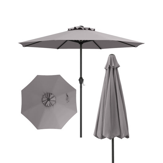 Outdoor Heavy Duty Market Umbrella with Crank Handle and 8 Sturdy Ribs-Gray