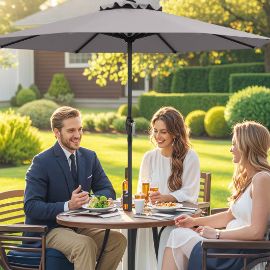 Outdoor Heavy Duty Market Umbrella with Crank Handle and 8 Sturdy Ribs-Gray