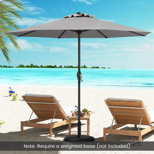 Outdoor Heavy Duty Market Umbrella with Crank Handle and 8 Sturdy Ribs-Gray