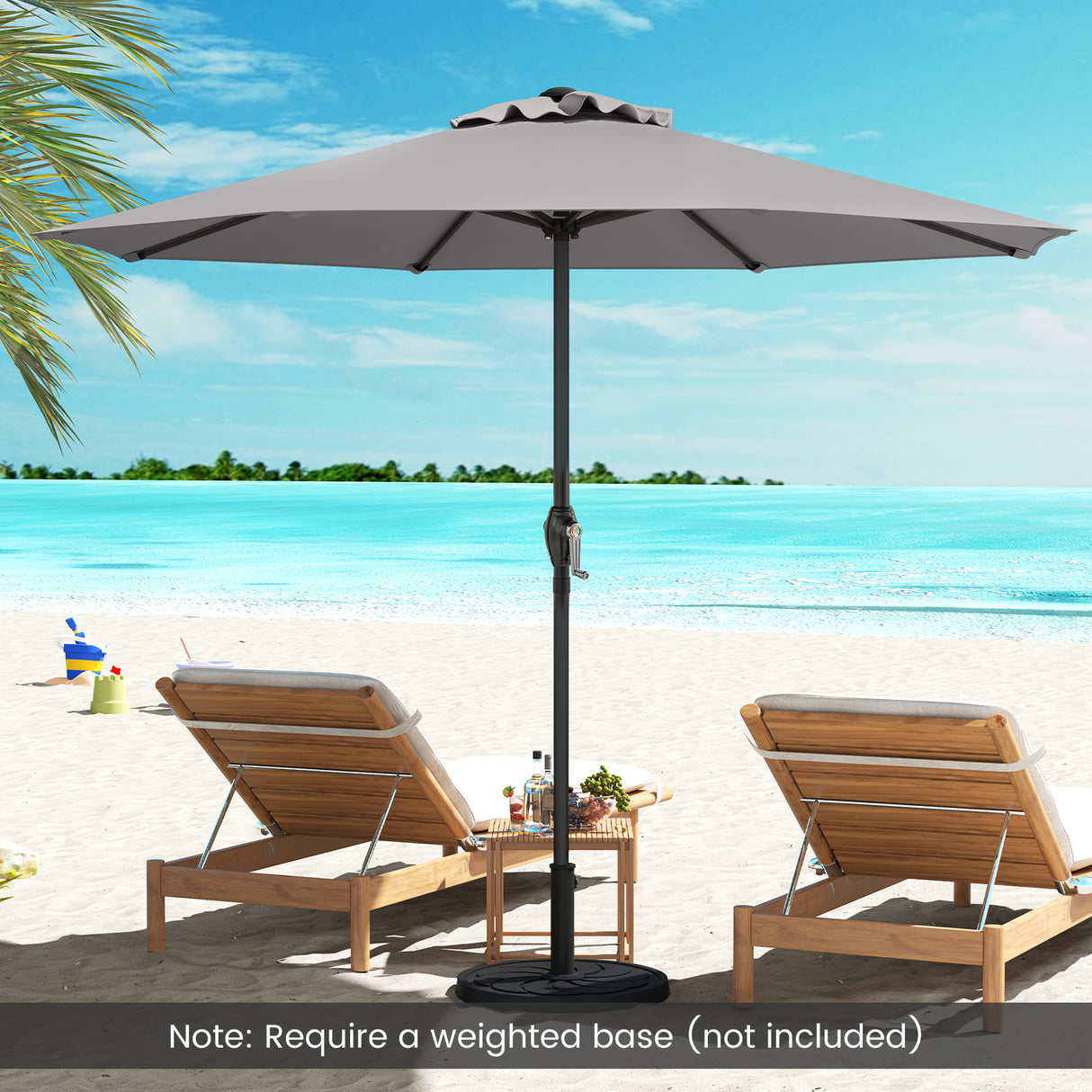 Outdoor Heavy Duty Market Umbrella with Crank Handle and 8 Sturdy Ribs-Gray