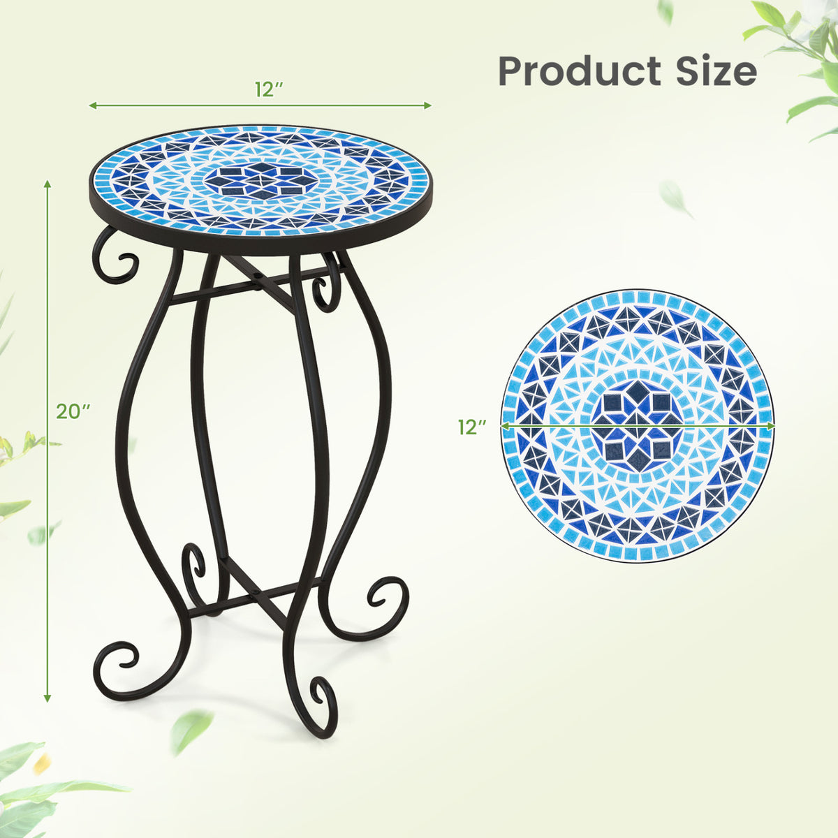 Outdoor Indoor Steel Accent Plant Stand Cobalt Table-Blue
