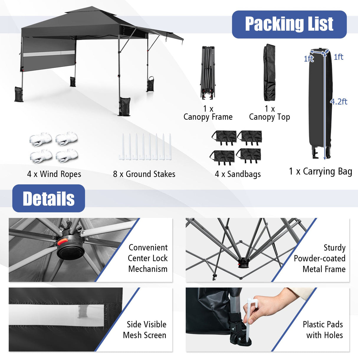 10 x 17.6 Feet Outdoor Instant Pop-up Canopy Tent with Dual Half Awnings-Black by DirectDeals