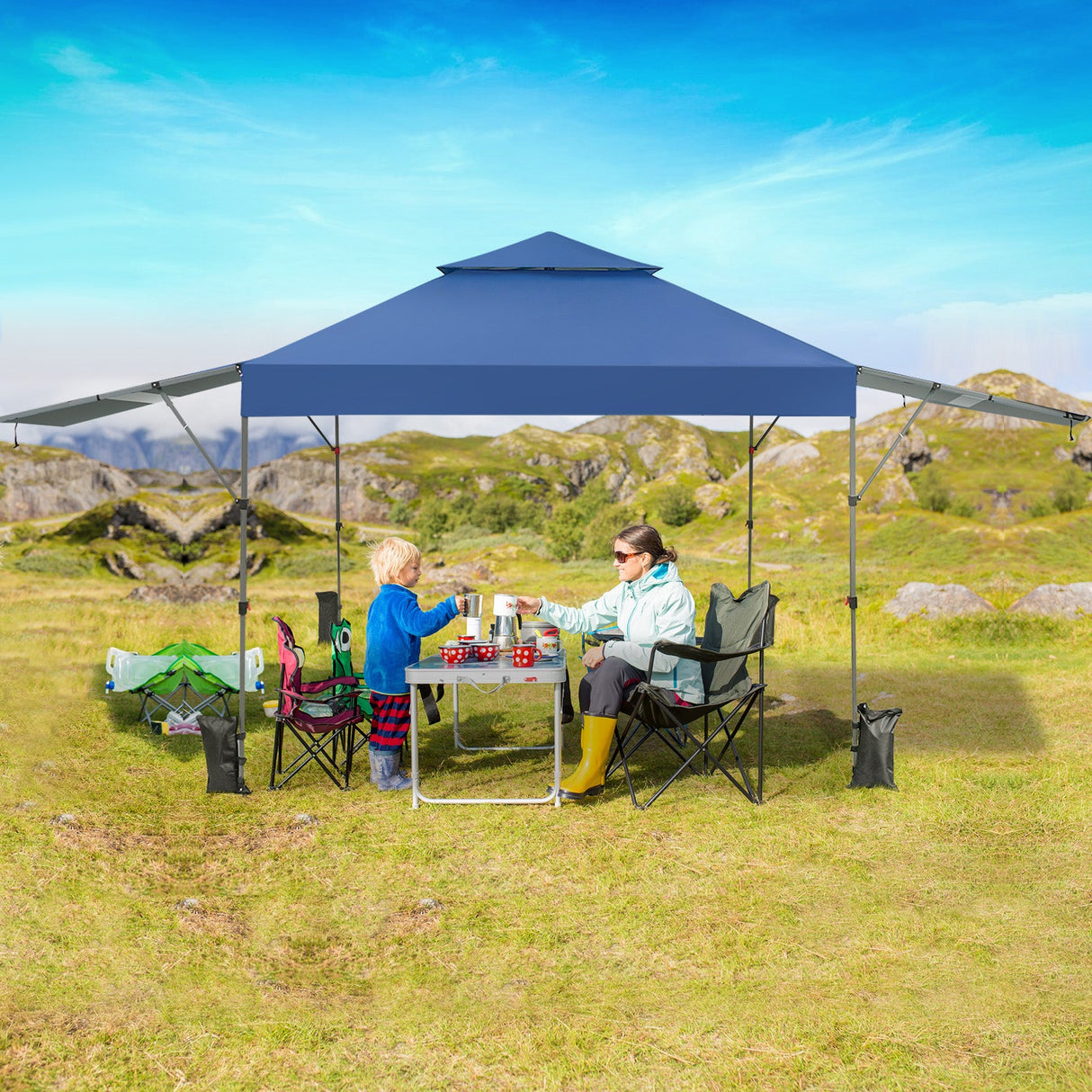 10 x 17.6 Feet Outdoor Instant Pop-up Canopy Tent with Dual Half Awnings-Blue by DirectDeals