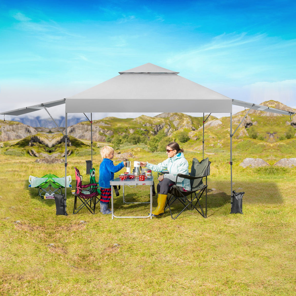 10 x 17.6 Feet Outdoor Instant Pop-up Canopy Tent with Dual Half Awnings-White by DirectDeals