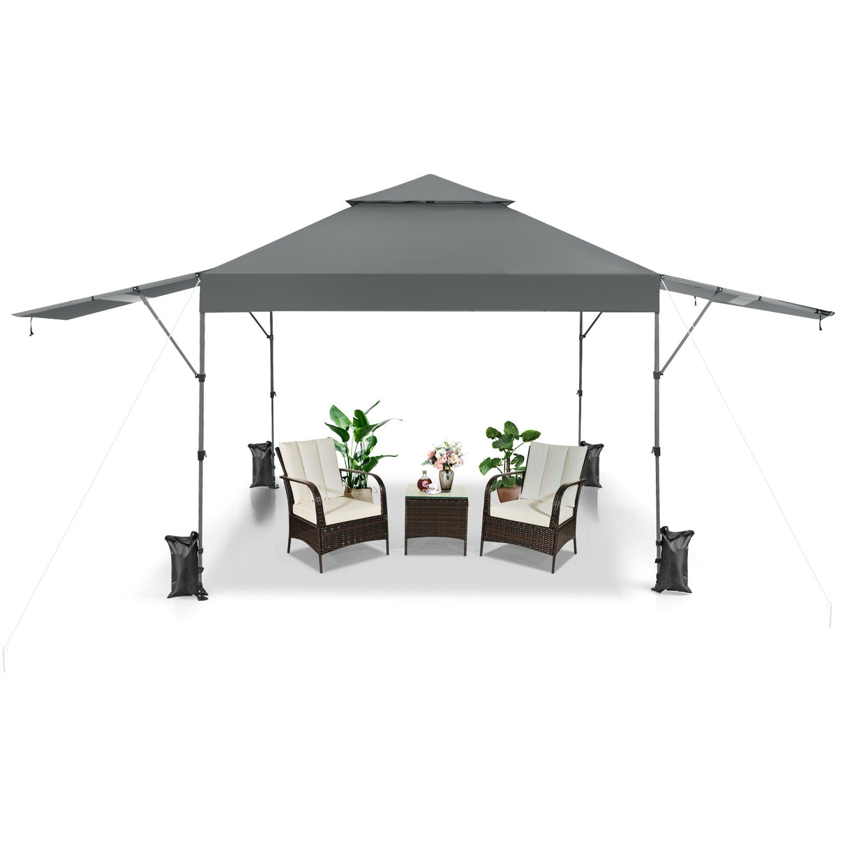 10 x 17.6 Feet Outdoor Instant Pop-up Canopy Tent with Dual Half Awnings-Gray by DirectDeals