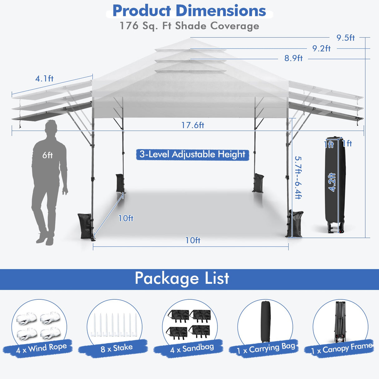 10 x 17.6 Feet Outdoor Instant Pop-up Canopy Tent with Dual Half Awnings-White by DirectDeals