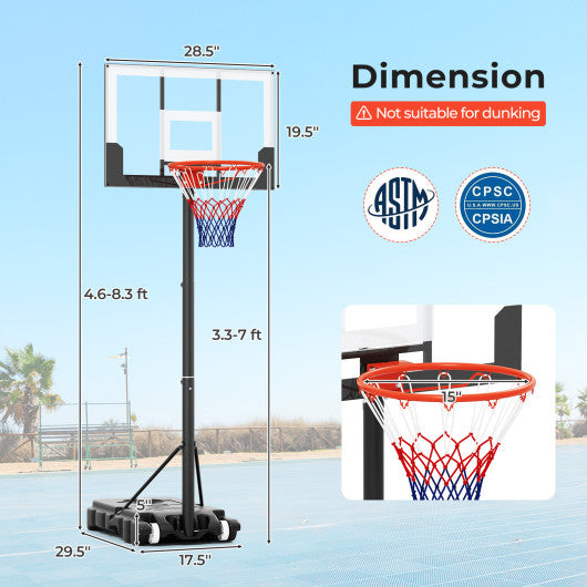 3.3-7 Feet Portable Adjustable Outdoor Kids Basketball Hoop Goal System-White