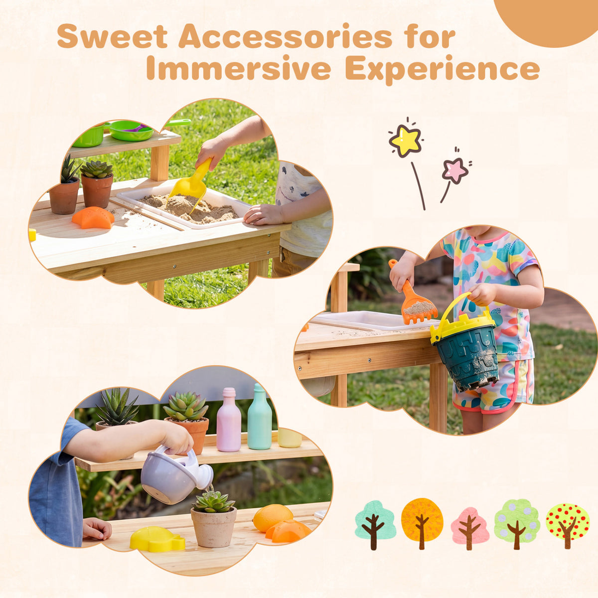 Outdoor Kids Mud Kitchen with Extended Tabletop and Water Tank-Natural