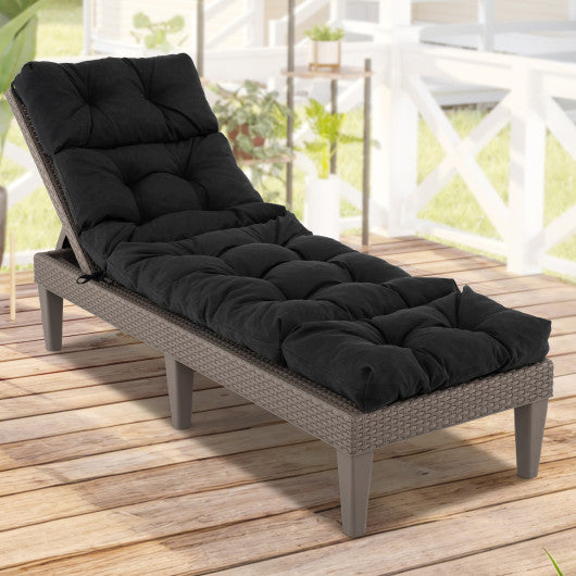 Outdoor Lounge Chaise Cushion with String Ties for Garden Poolside-Black