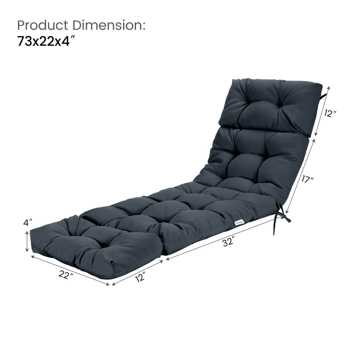 Outdoor Lounge Chaise Cushion with String Ties for Garden Poolside-Beige
