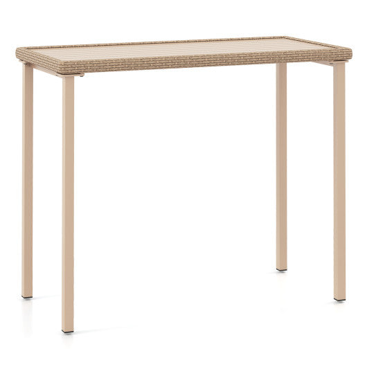 Outdoor Patio Bar Table Heavy Duty Rectangle Metal Frame-Brown