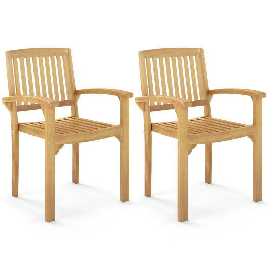Set of 2 Outdoor Patio Chair with Slatted Seat and Curved Seat