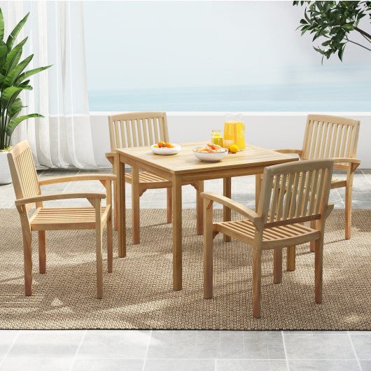 Set of 4 Outdoor Patio Chair with Slatted Seat and Curved Seat