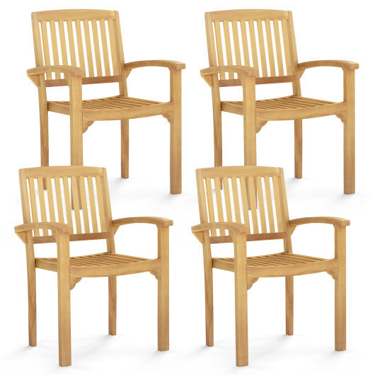 Set of 4 Outdoor Patio Chair with Slatted Seat and Curved Seat